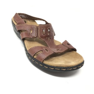 Women's Clarks Slingback Wedge Sandals Shoes Size 6 Brown Leather Casual AF10 | eBay