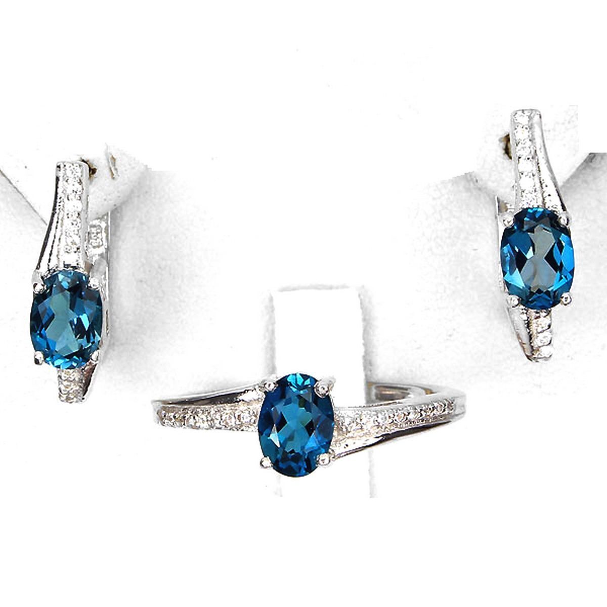 Parure Topaze bleu en Argent 925, le cadeau d'anniversaire idéal avec bague et boucles