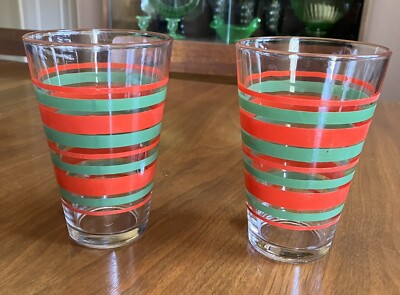 2 Red & Green Stripe 16 oz Drinking Glasses 5 | eBay