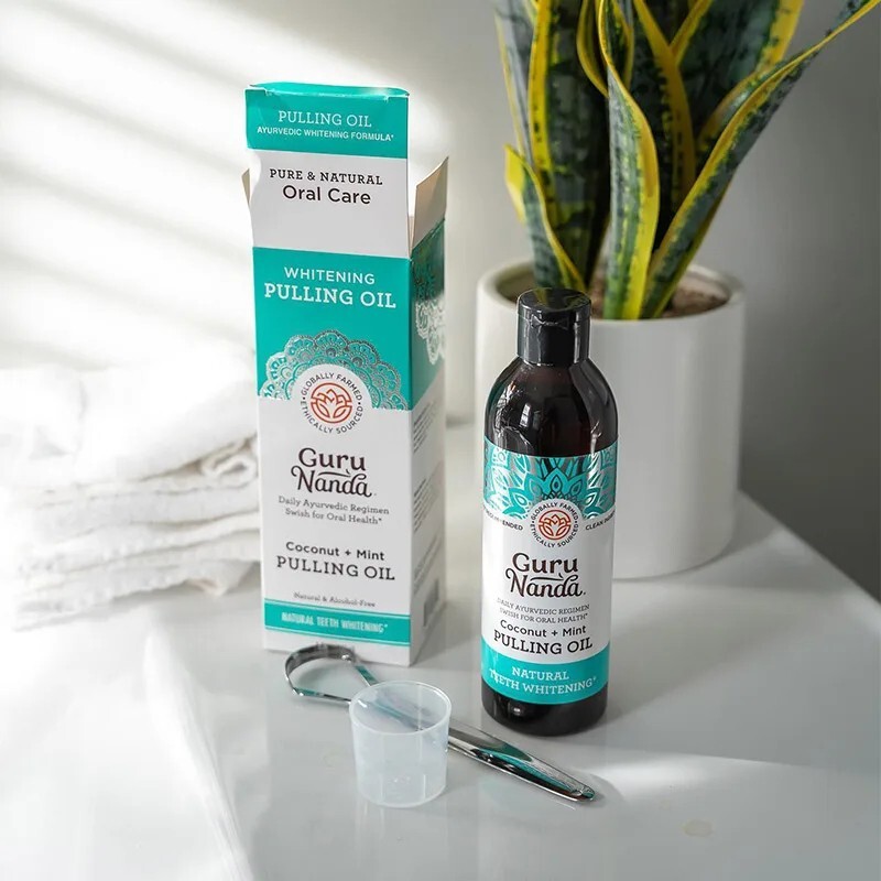 Guru Nanda Oil Pulling 8 Fl Oz Mint Mouthwash & Teeth Whitening + Tongue Scraper eBay