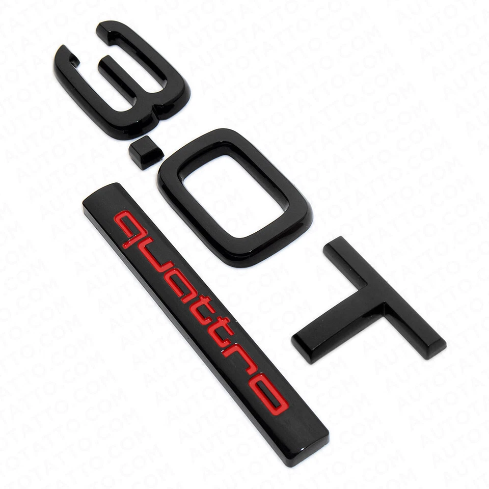 04-22 Audi Rear Trunk Lid 3.0T Quattro Nameplate Emblem Badge Black Red - Изображение 3 из 4