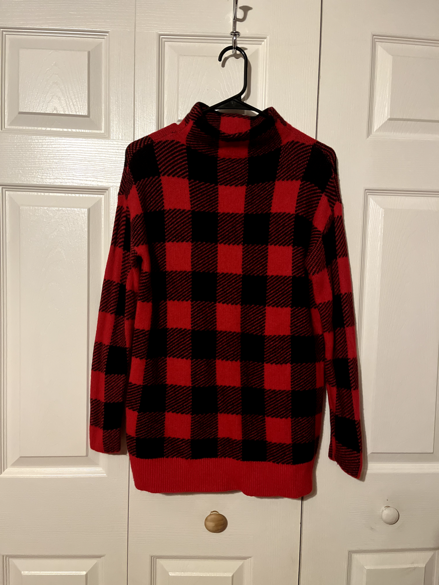 LOFT Red Black Buffalo Plaid Turtleneck Tunic Sweater Size XS BRAND NEW
