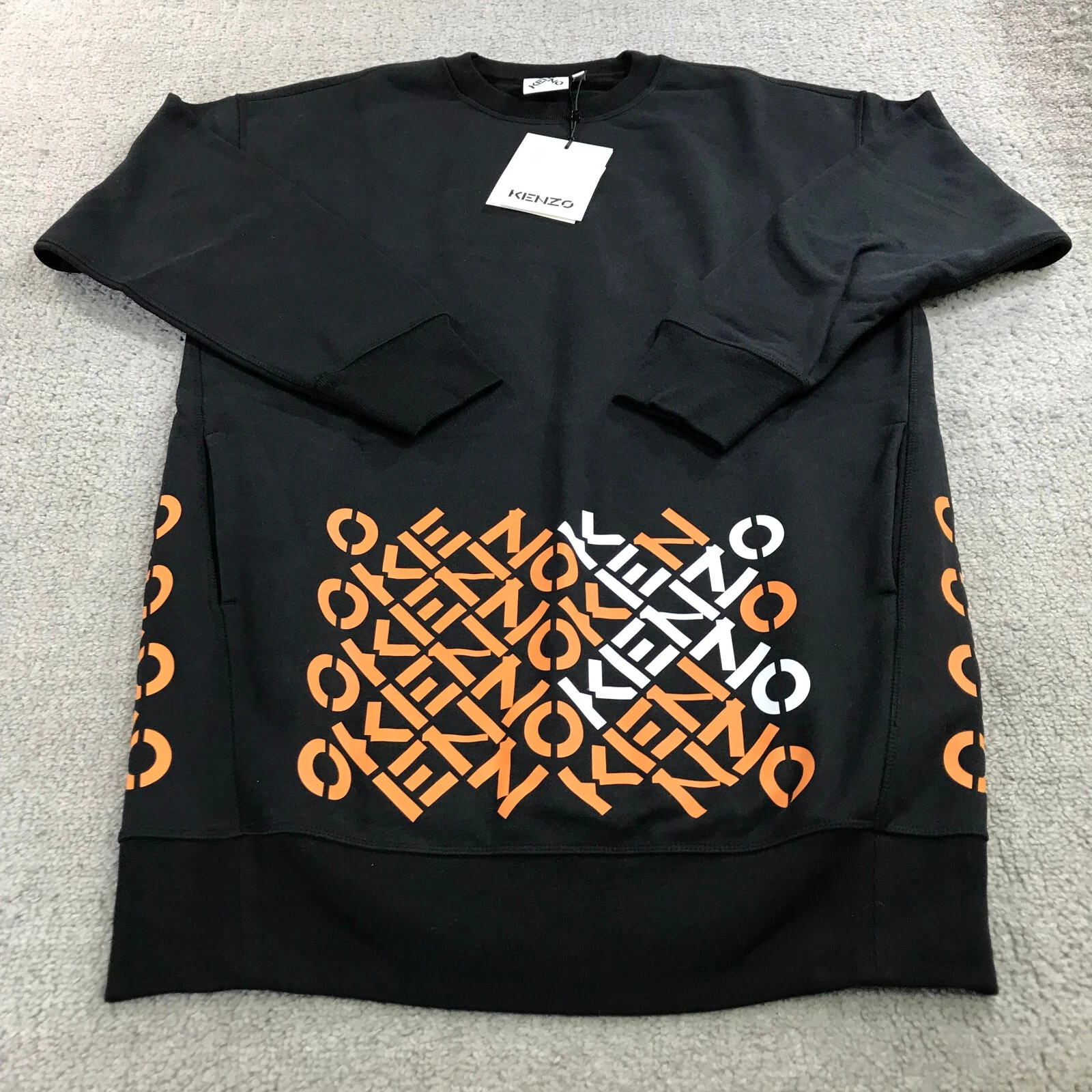 Kenzo Vestito Donna Maglione Medio Vestito Sportivo Arancione Nero Tasca