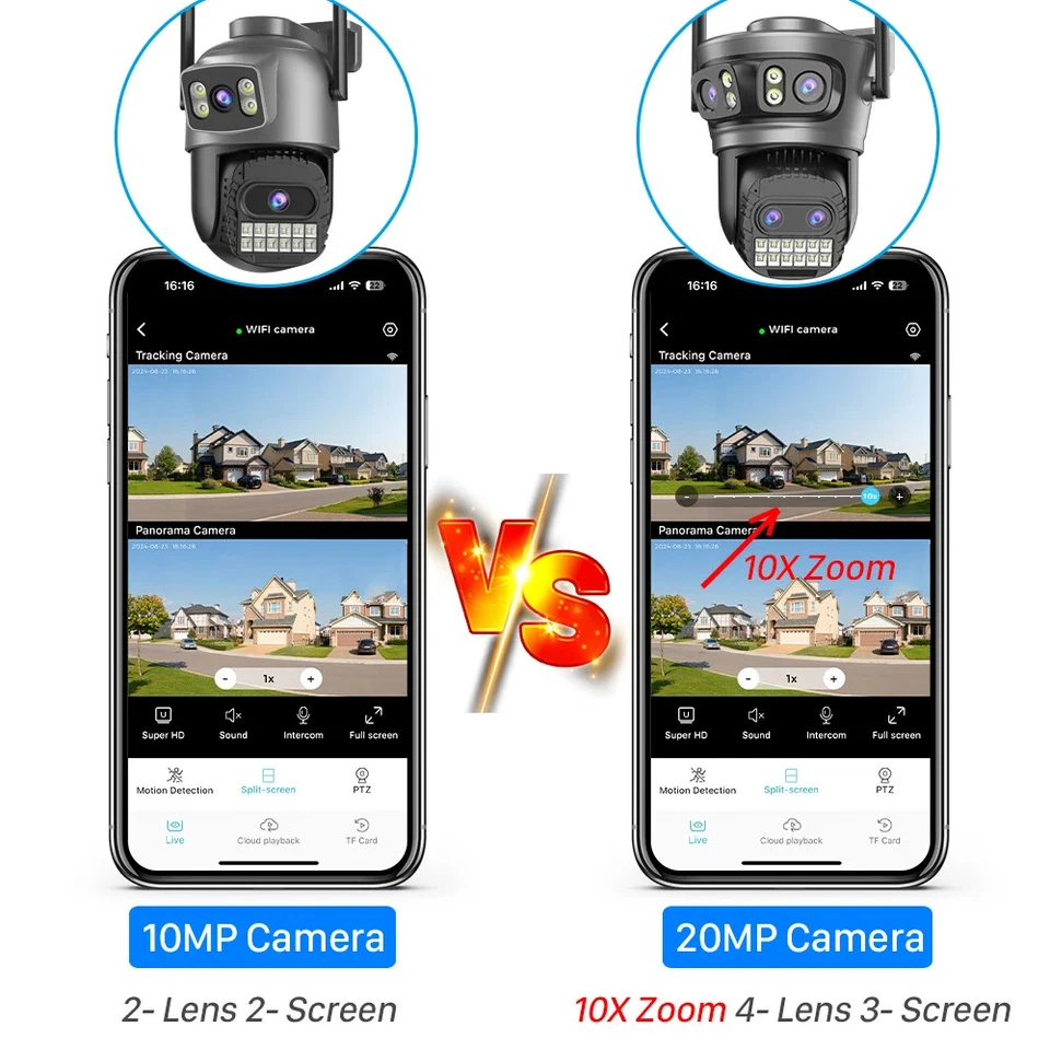 20MP 8K HD WiFi Camera 10X Zoom Four Lens 3-Screen Auto Tracking Security Home - Image 2 of 4