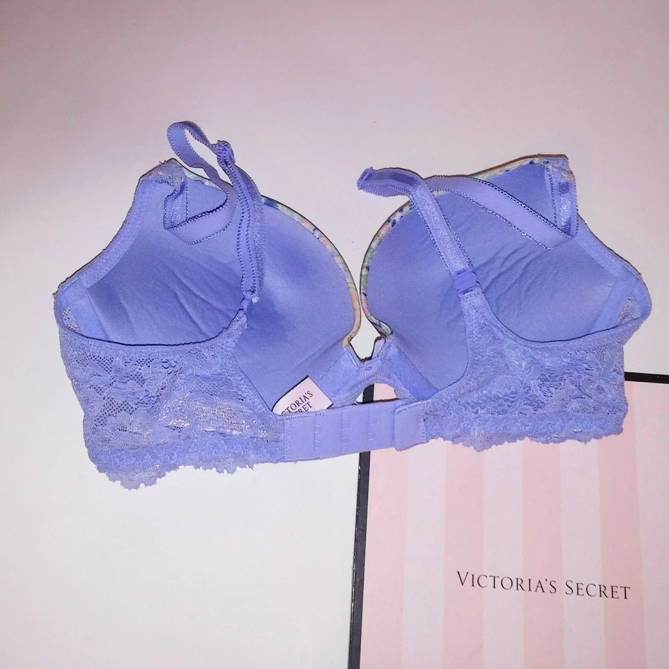 Sujetador Victoria Secret 32C Dream Angels Push Up Azul Multi Paisley Borde de Encaje 2015 Foto 4 de 4