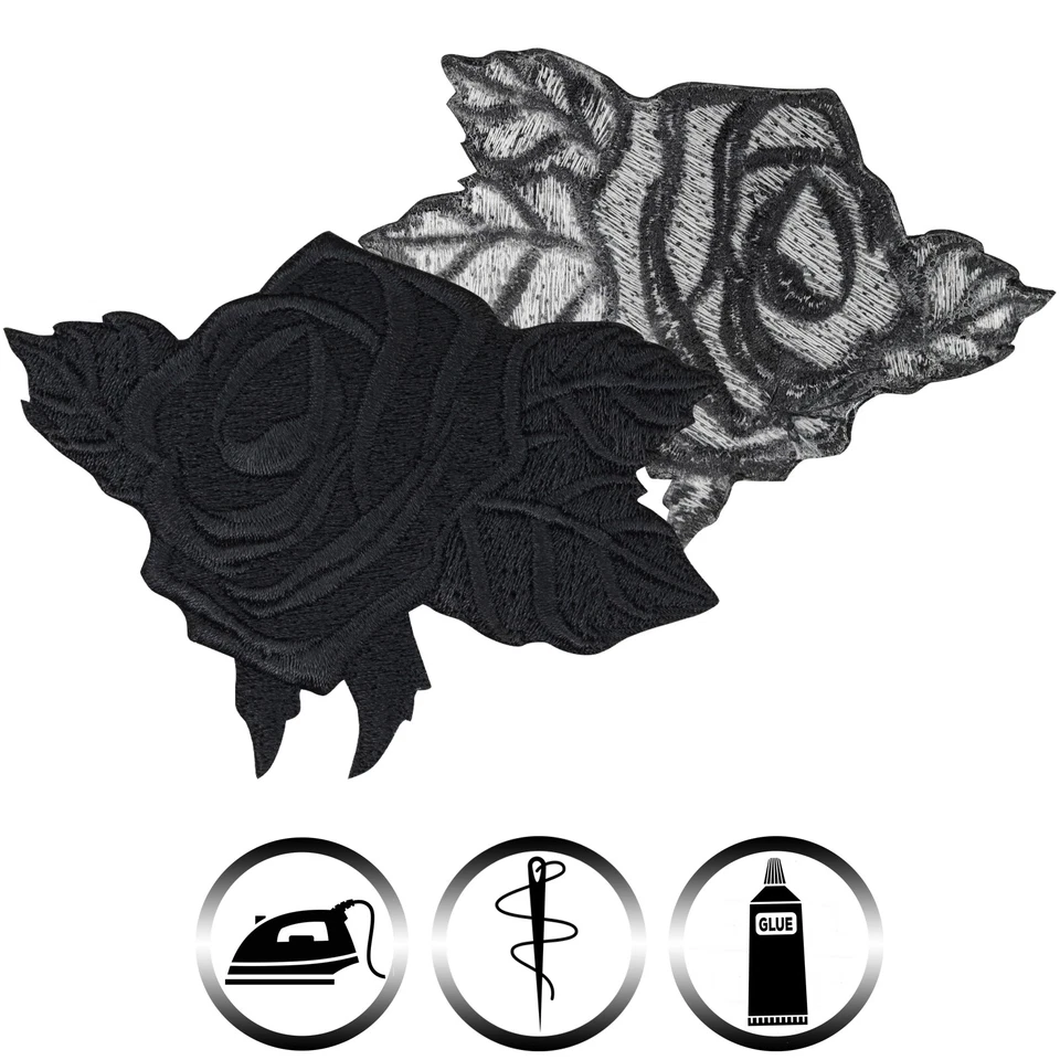 Aufnäher Black Rose Applikation Bügelbild Rocker Heavy Metal Sticker 85x60mm - Bild 4 von 4