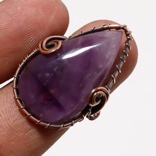 African Amethyst Gemnstone Ring Handmade Ethnic Wire Wrap Copper Jewelry 7" i246