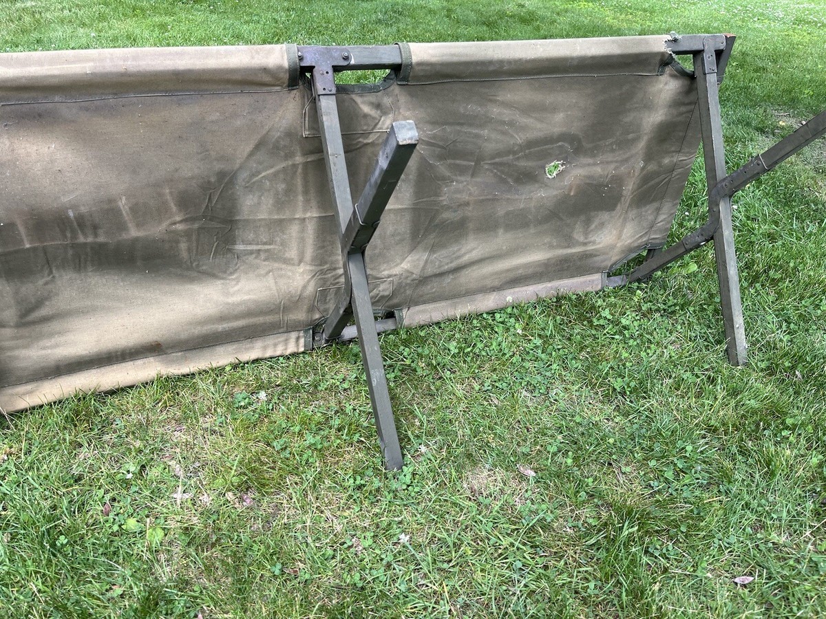 Vintage WWII ? army military cot bed wooden and canvas | eBay