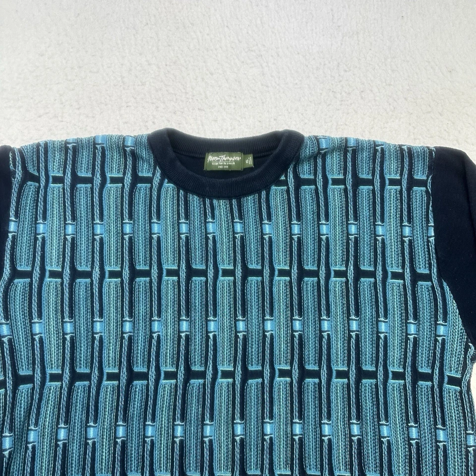 Suéter masculino vintage Norm Thompson listrado azul GG manga longa pulôver algodão - Imagem 3 de 4