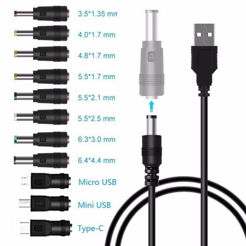 Cavo di alimentazione ricarica jack jack botte 11/8 punte USB 5,5 mm 2,1 mm 3,5 mm 1,35 mm 5 V DC - Foto 2 di 15