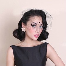 Black Chenille Dot Birdcage Veil Wedding Bridal Headpiece Mesh Scarf Fascinator