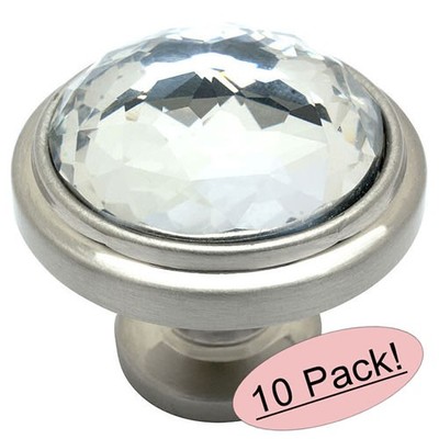 *10 Pack* Cosmas Satin Nickel & Clear Glass Round Cabinet Knobs #5317SN-C