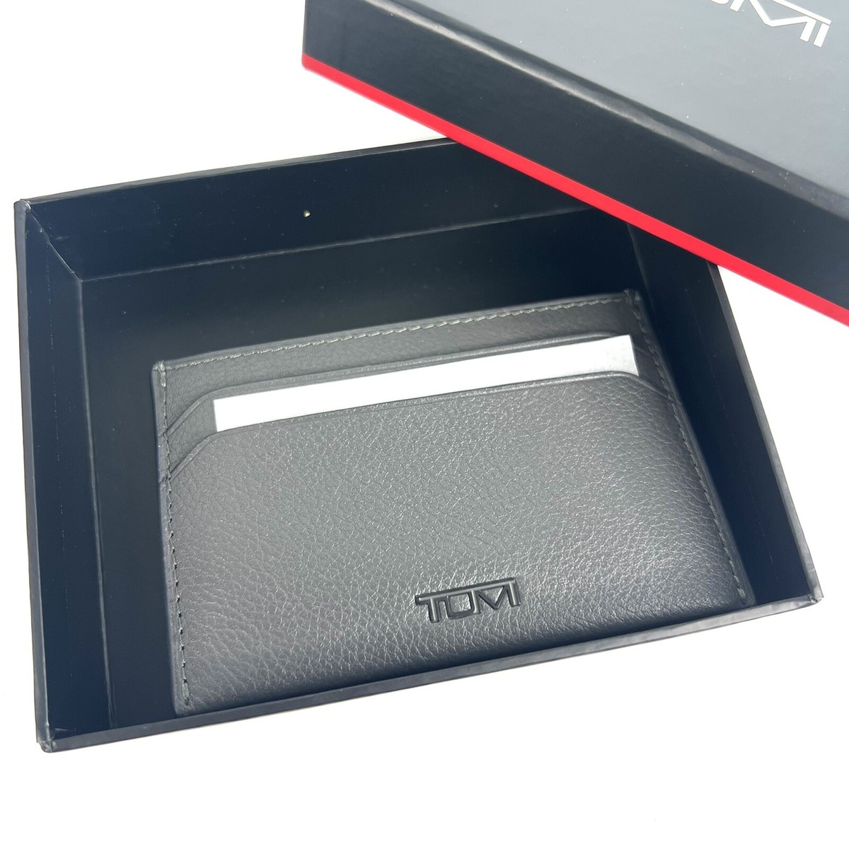 TUMI Alpha SLG Slim Money Clip Card Case Textured Grey Leather $110