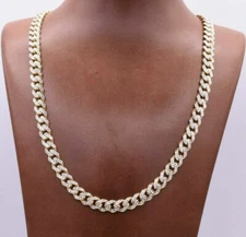 7.5mm Miami Cuban Royal Chain Necklace Diamond Cut Real 10K Yellow White Gold