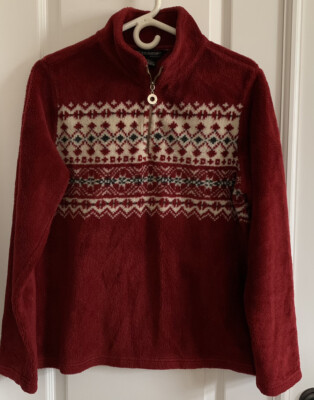 B.C. Clothing Original SZ L 1/4 Zip Burgundy red/White Nordic Snow Winter design