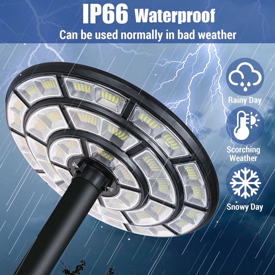 LINEBA 11000W Equivalent Solar Street Light – Dusk To Dawn – IP67 Waterproof – Remote Control