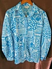 VTG 70's All Hours Blouse Size Medium Blue Print Big Shirt Roll Tab Sleeve