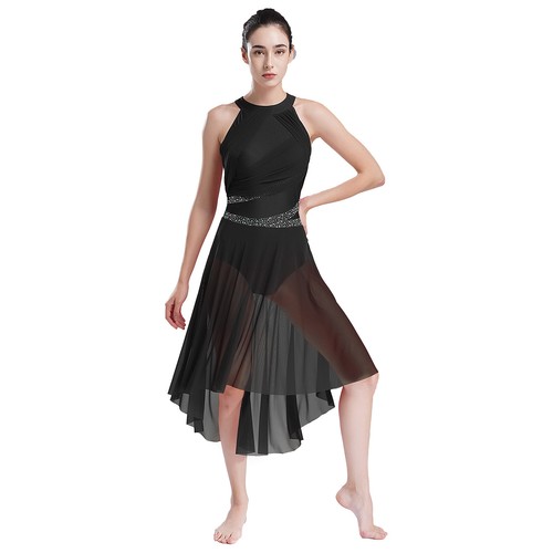 Women Dancewear Ruched Dress Chiffon Leotard Sleeveless Costume Jazz Modern - Picture 18 of 64