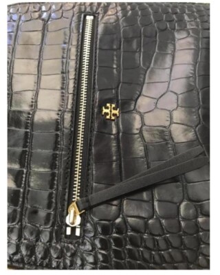 New Tory Burch Croc Embossed Black Leather Backpack | eBay display picture 1