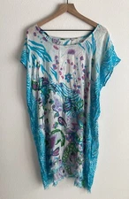 J Francis Women's Floral Breezy Pullover Swimsuit Cover Up Fringe Hem Sz L-XL