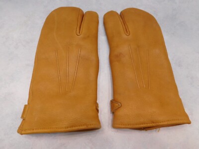 DESIGNER MEN'S CAMEL LEATHER ONE FINGER MITT NYLON THINSULATE LINING SIZE MEDIUM