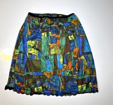 Women  s vintage 80s/90s multi-coloured abstract print skirt with elastic waist