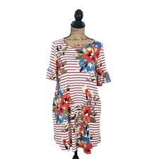 Sweet Lovely Womens sz M Dress Red Stripe Floral Ruffle Sleeve Shift Knee Length