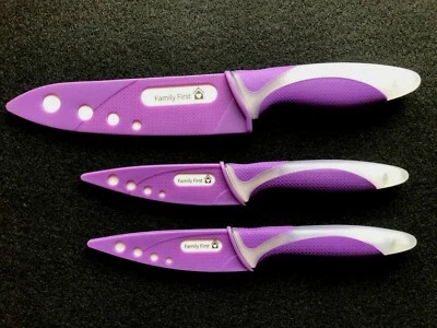 FAMILY FIRST Ceramic Knife Set Two 4" & One 6" Chef Knife With Large Ergo-Handle