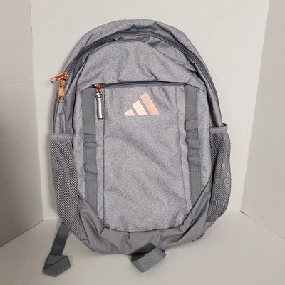 Adidas Backpack Gray with Rose Gold Logo School Laptop Bag NWT