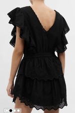GAP (L) Black Organic Cotton Ruffle Mini Dress A-line V-Neck Tiered Skirt NWOT