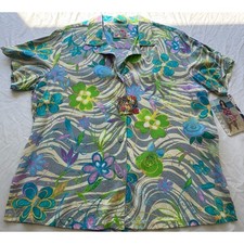 Vintage Jams World Hawaiian Shirt Women's Large "Peace Flower Grey" 90s NWT