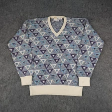 Vintage London Towne Sweater Mens XLT Blue Tan Geometric Abstract Made in USA