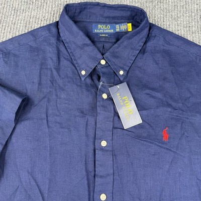 Polo Ralph Lauren Men's 100% Linen Short Sleeve Classic Fit Camp Shirt XXL Blue