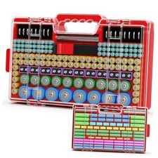 Battery Organizer Storage Holder Box Case with Tester, Ultra-Large 280 Red
