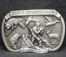 XC13174 NOS VINTAGE 1984  IOWA SPORTSMAN  COMMEMORATIVE PEWTER BELT BUCKLE