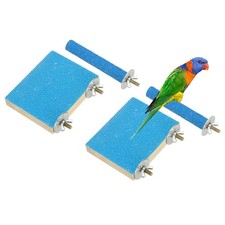 Bird Perch Stand, Wooden Parrot Perch Toy, Paw 3.94 x 3.15 Blue, 2 Pcs 