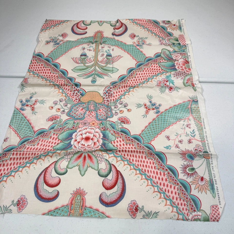 Tela tapicería vintage p kaufmann paso a la india rojo verde 23x32 Foto 2 de 4