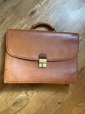 Schlesinger 17'' Leather Briefcase Classic Flap Distressed Rustic Brown Attache