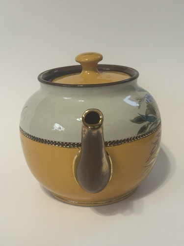 Sadler Staffordshire England Teapot & Lid Light Orange & Brown, Gold Floral 1313 - Picture 3 of 15