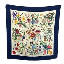 Used GUCCI Scarf Large Size Silk Floral Insect Logo All Over Pattern Multicolor