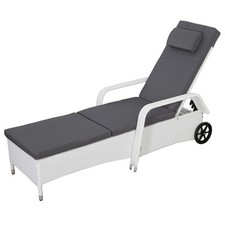 Gartenliege Weiß Polyattan Sonnenliege Terrassenliege Relaxliege Liegestuhl  🌈