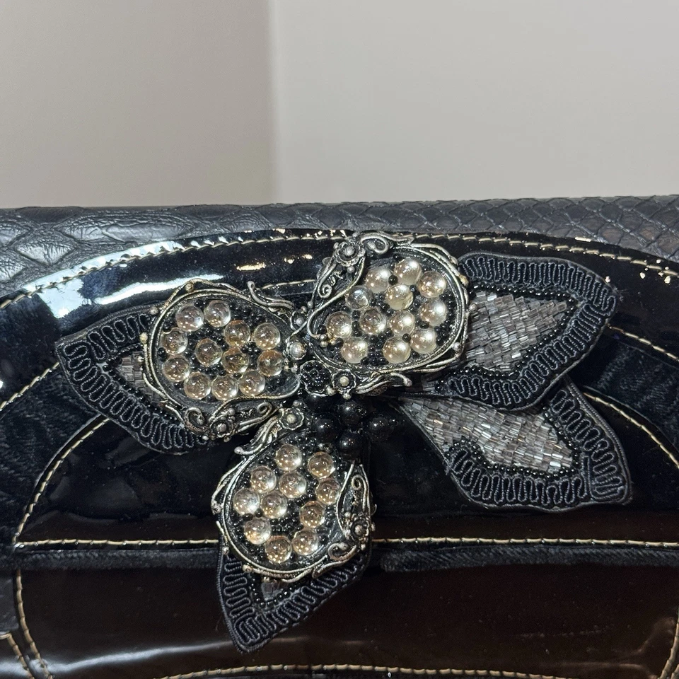 Bolso de mano de noche MARY FRANCES vintage de cuero negro Foto 2 de 4