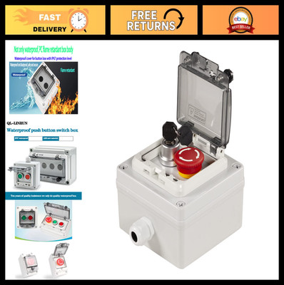 IP67 Push Button Box with Emergency Stop, Lock Key Switch & Protective Cover, AC