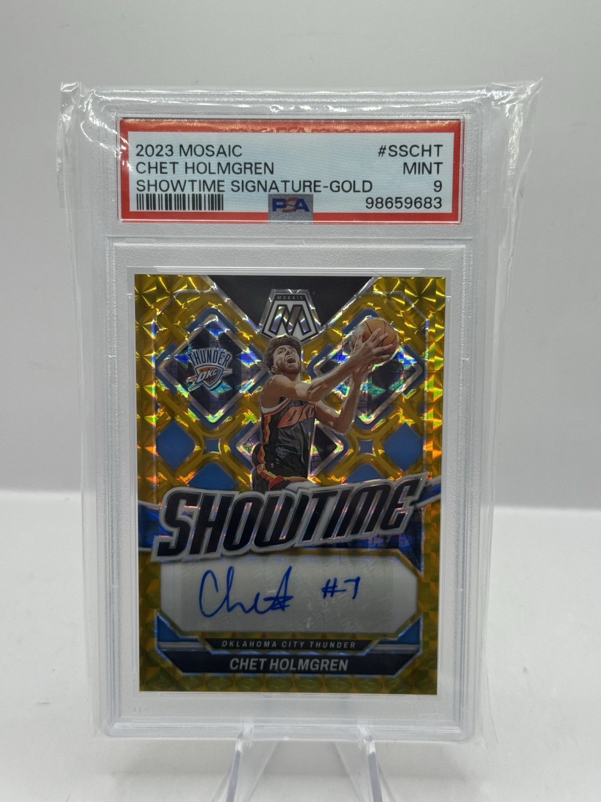 Chet Holmgren Auto Showtime Signature Gold 09/10 PSA 9 2023-24 Panini Mosaic