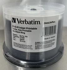 50 VERBATIM 16X Blank DVD-R 4.7GB DataLifePlus White Inkjet Hub Printable NEW
