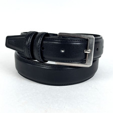 Genuine Leather Black Belt Work Dress Uniform Silver Buckle 1 1/8"W, Youth L