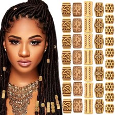 50PCS Wood Beads for Hair Imitation Wooden Loc Bead Dreadlock Jewelry Mixed