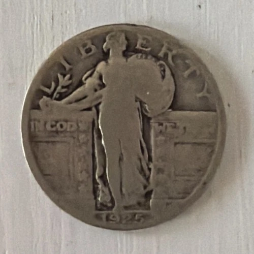 1925 Standing Liberty Quarter VG KM 143 US coin 25c blue mark on reverse
