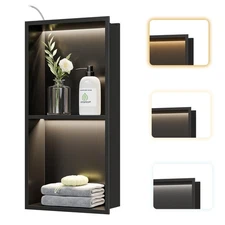 2-Tier Recessed LED Shower Niche,12"X24" Bathroom Wall Niche, with 3-Temperat...