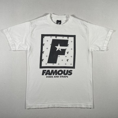 Vintage Famous Stars And Straps Shirt Mens Small White Box Logo Skate Surf Y2K